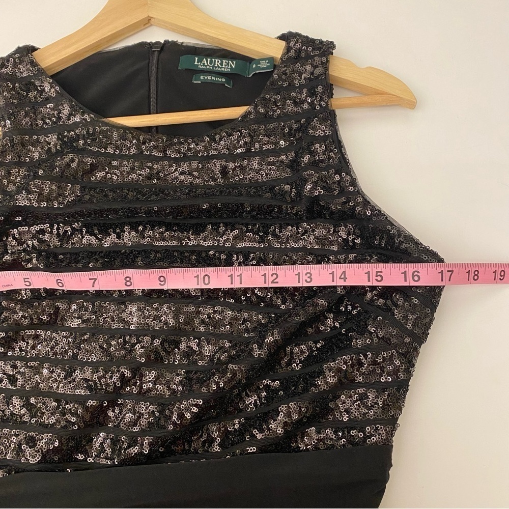 Ralph Lauren Evening || Sequin Striped Jersey Knit Gown‎ Black 8 - Picture 8 of 8